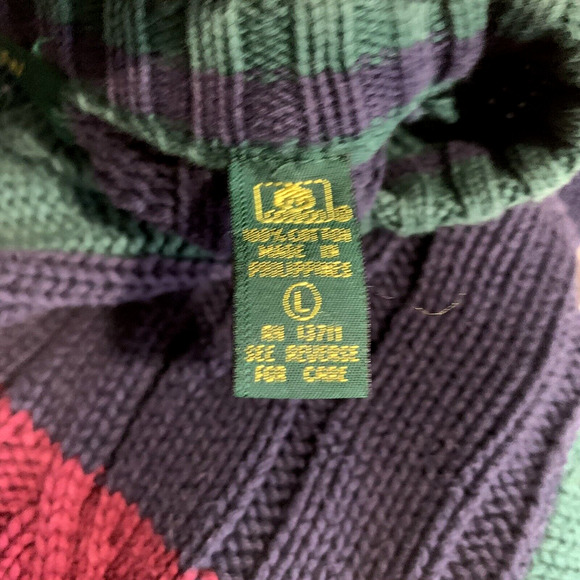 Vtg y2k Geometric Color Block Chunky Knit Sweater X Large crew cotton Pullover - Picture 10 of 11